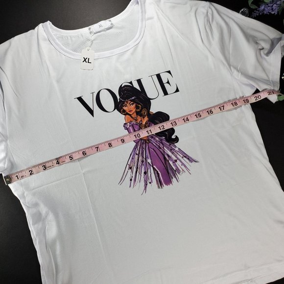 Jasmine Princess Blouse Top Aladdin Short Sleeve Knit Graphic Tee Shirt - Picture 9 of 9